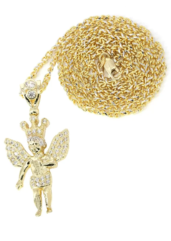 10K Yellow Gold Fancy Link  Angel Necklace| Appx. 10 Grams