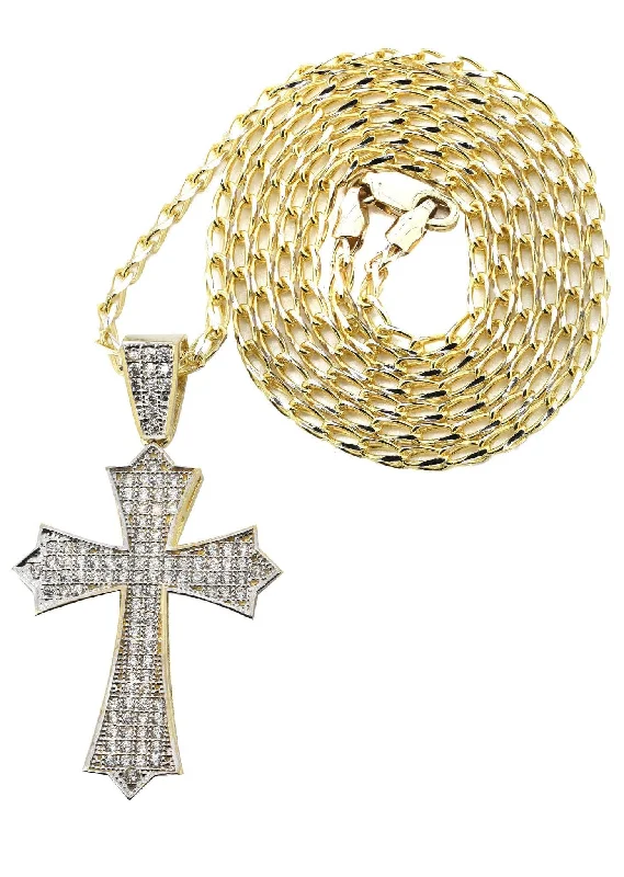 10K Yellow Gold Fancy Link  Gold Cross Necklace | Appx. 12.3 Grams