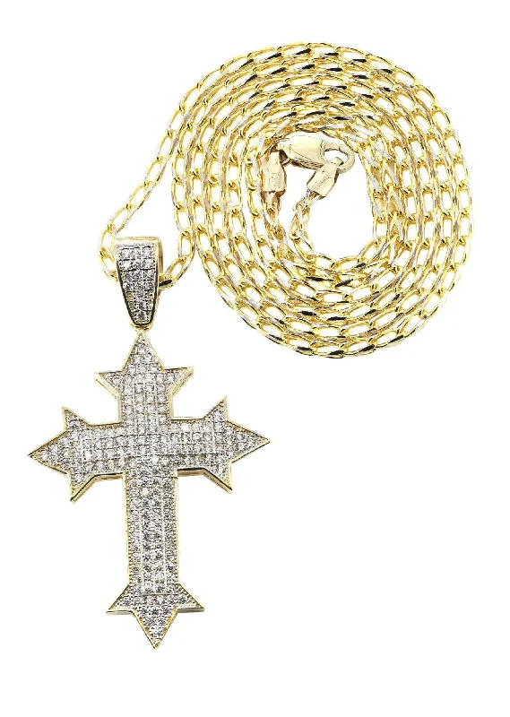 10K Yellow Gold Fancy Link  Gold Cross Necklace | Appx. 13.5 Grams