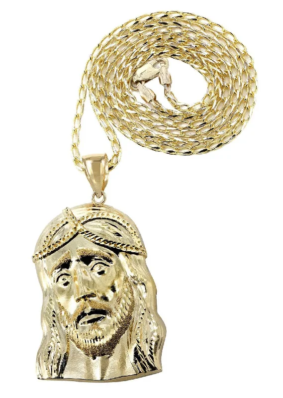 10K Yellow Gold Fancy Link  Jesus Piece Chain | Appx. 15.2 Grams