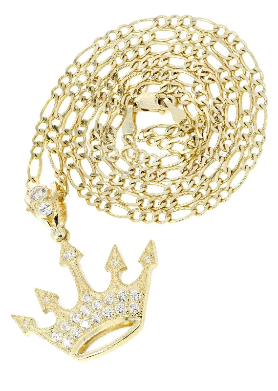 10K Yellow Gold Figaro  Crown Necklace | Appx. 8.2 Grams