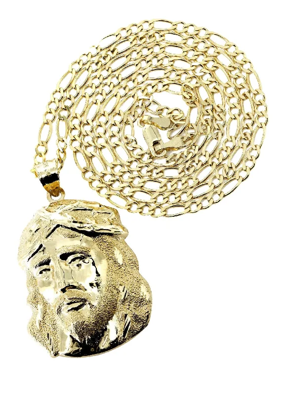 10K Yellow Gold Figaro  Jesus Piece Chain | Appx. 9.6 Grams