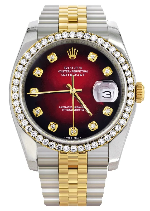 116233 | Hidden Clasp | Gold Rolex Datejust Watch | 36Mm | Red Dial | Jubilee Band