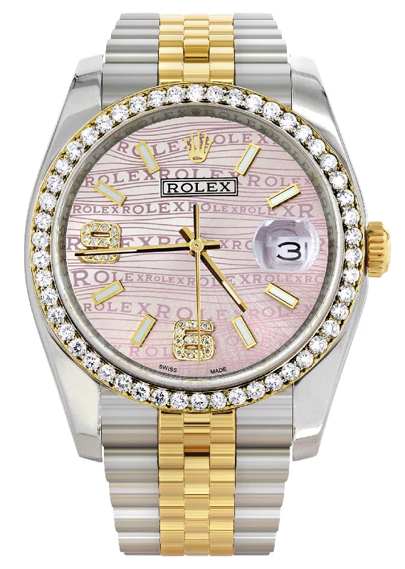 116233 | Hidden Clasp | Gold & Steel Rolex Datejust Watch | 36Mm | Custom Diamond Pink Dial | Jubilee Band