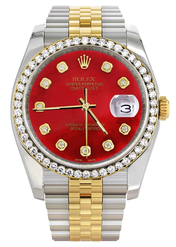 116233 | Hidden Clasp | Gold & Steel Rolex Datejust Watch | 36Mm | Diamond Red Mother Of Pearl Dial | Jubilee Band