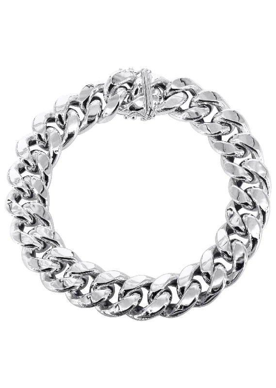 14K White Gold Bracelet Hollow Miami Cuban Link