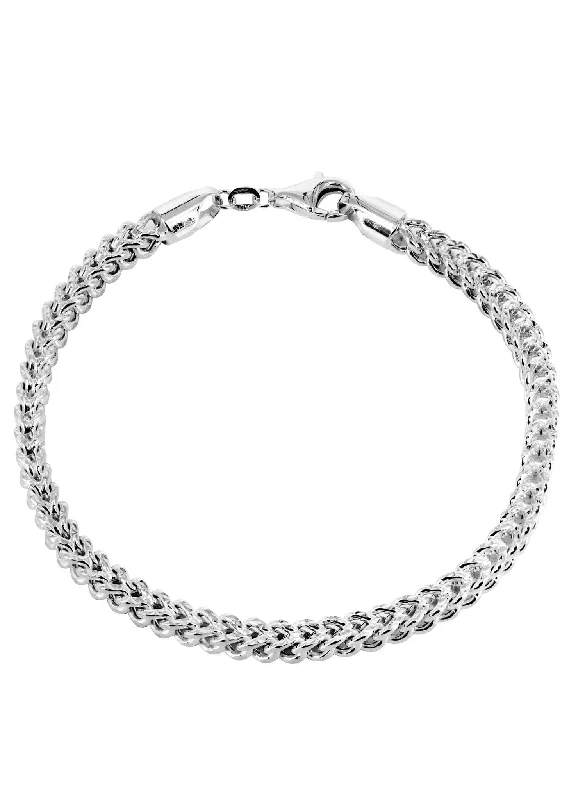 14K White Gold Bracelet  Hollow Franco Diamond Cut