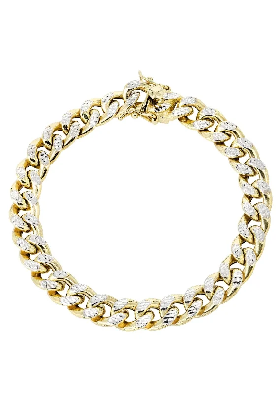 14K Gold Bracelet Hollow Miami Cuban Link Diamond Cut