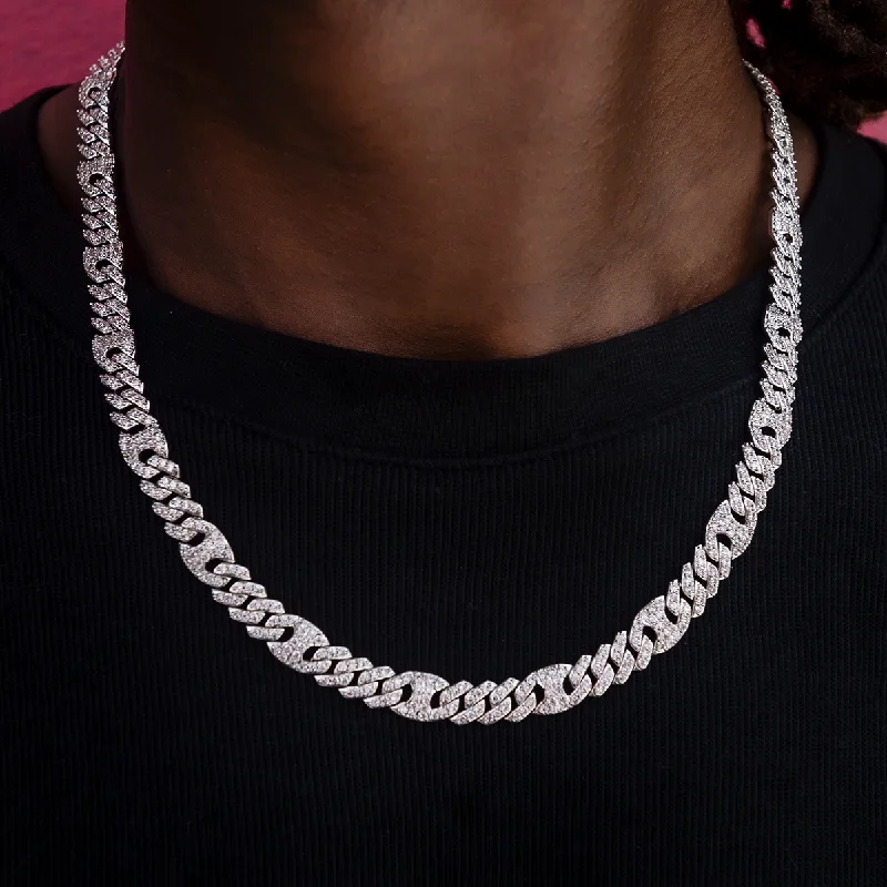 Iced Mariner Puffed Cuban Chain in White Gold