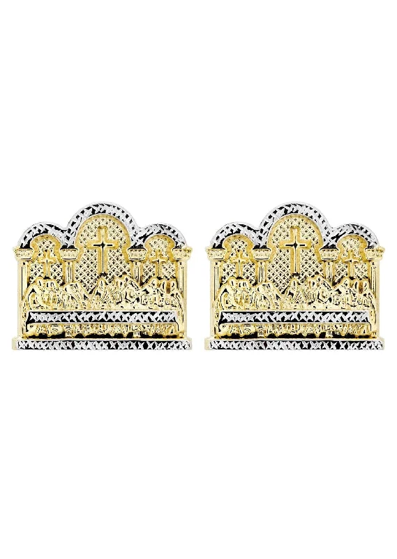 10K Last Supper Gold Earrings For Men | Appx 1 3/8 Inches Wide