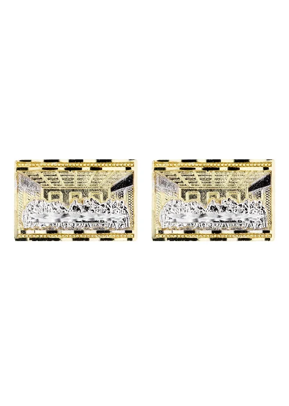 10K Last Supper Gold Earrings For Men | Appx 7/8 Inches Wide