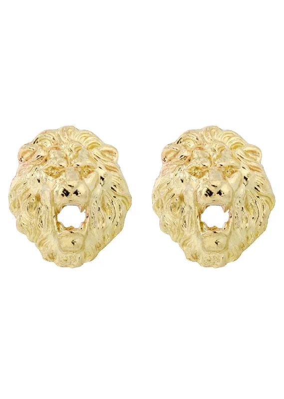 10K Lion Head Gold Earrings For Men | Appx 1/4 Inches Wide