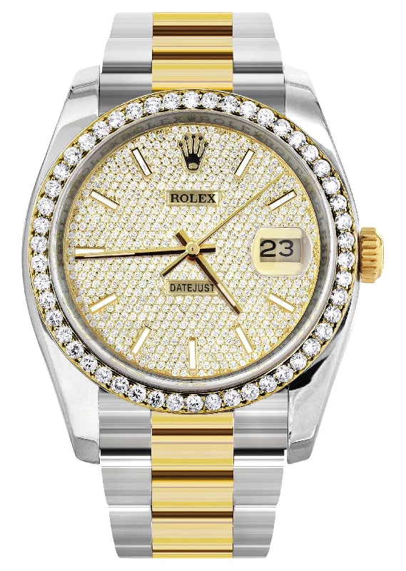 116233 | Diamond Gold Rolex Watch For Men | 36MM | Diamond Dial | Oyster Band