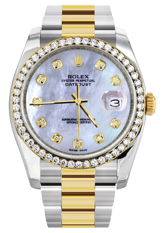 116233 | Diamond Gold Rolex Watch For Men | 36Mm | Mother Of Pearl Dial | Oyster Band