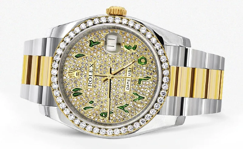 new-style-diamond-gold-rolex-watch-for-men-36mm-green-arabic-diamond-dial-oyster-band