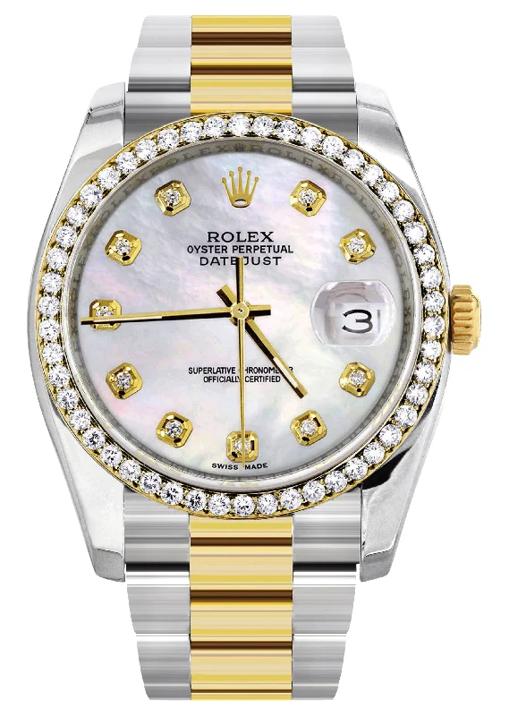 116233 | Diamond Gold Rolex Watch For Men | 36Mm | Mother Of Pearl Dial | Oyster Band