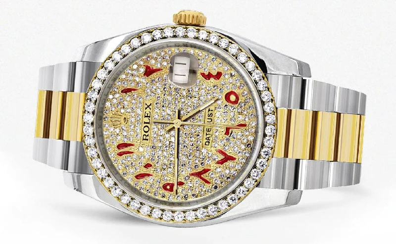 new-style-diamond-gold-rolex-watch-for-men-36mm-red-arabic-diamond-dial-oyster-band