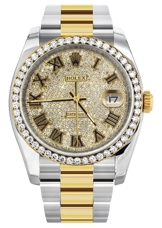 116233 | Diamond Gold Rolex Watch For Men | 36MM | Roman Diamond Dial | Oyster Band