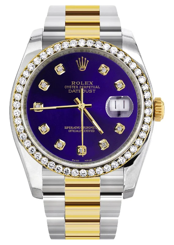 116233 | Diamond Gold Rolex Watch For Men | 36Mm | Royal Blue Dial | Oyster Band