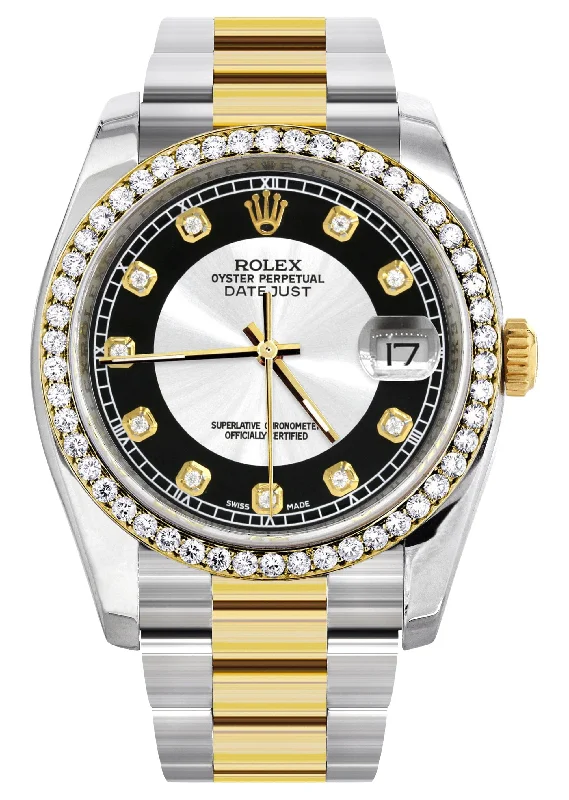 116233 | Diamond Gold Rolex Watch For Men | 36Mm | Tuxedo Dial | Oyster Band