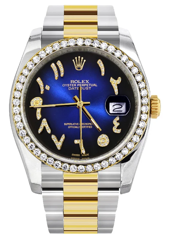 116233 | Gold & Steel Rolex Datejust Watch | 36Mm | Blue Black Arabic Diamond Dial | Oyster Band