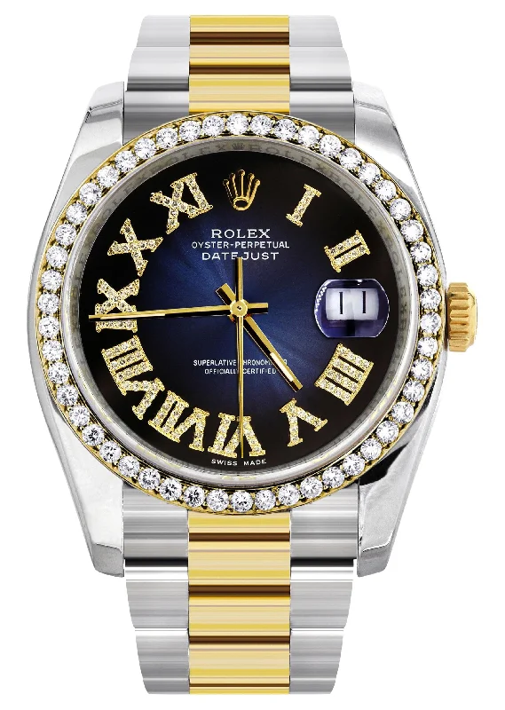 116233 | Gold & Steel Rolex Datejust Watch | 36Mm | Blue Black Roman Diamond Dial | Oyster Band