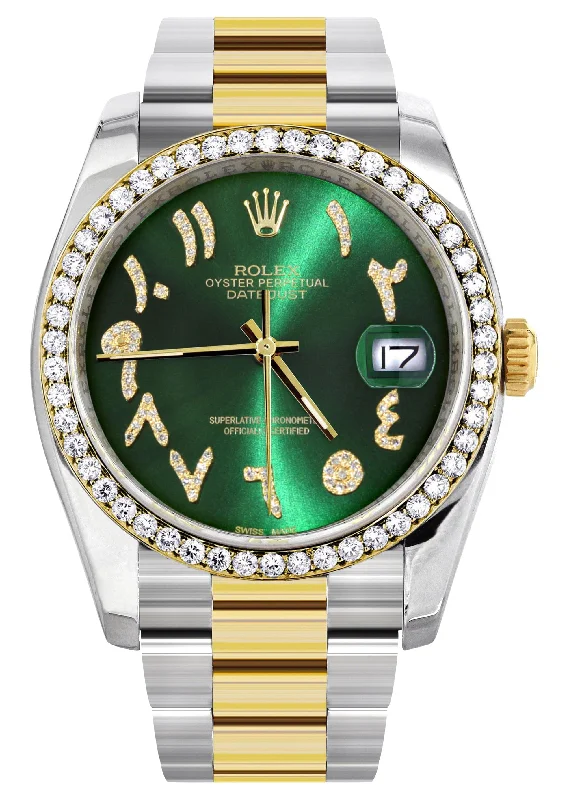 116233 | Gold & Steel Rolex Datejust Watch | 36Mm | Green Arabic Diamond Dial | Oyster Band