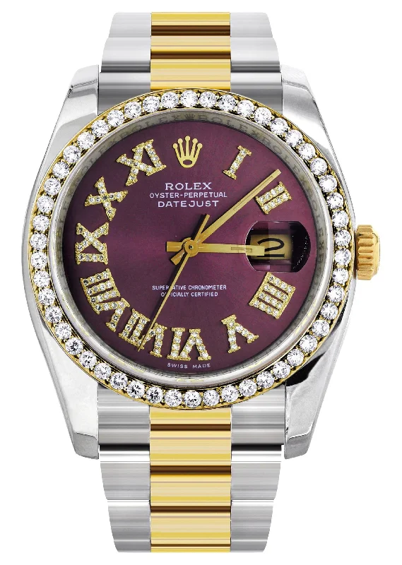 116233 | Gold & Steel Rolex Datejust Watch | 36Mm | Purple Roman Diamond Dial | Oyster Band