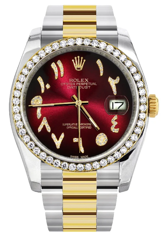 116233 | Gold & Steel Rolex Datejust Watch | 36Mm | Red Black Arabic Diamond Dial | Oyster Band