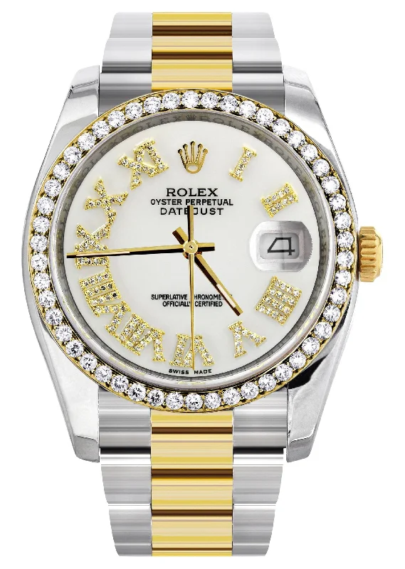 116233 | Gold & Steel Rolex Datejust Watch | 36Mm | White Roman Diamond Dial | Oyster Band