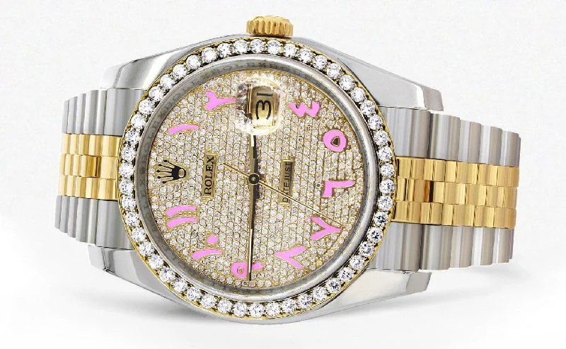 new-style-hidden-clasp-diamond-gold-rolex-watch-for-men-36mm-custom-pink-arabic-full-diamond-dial-jubilee-band