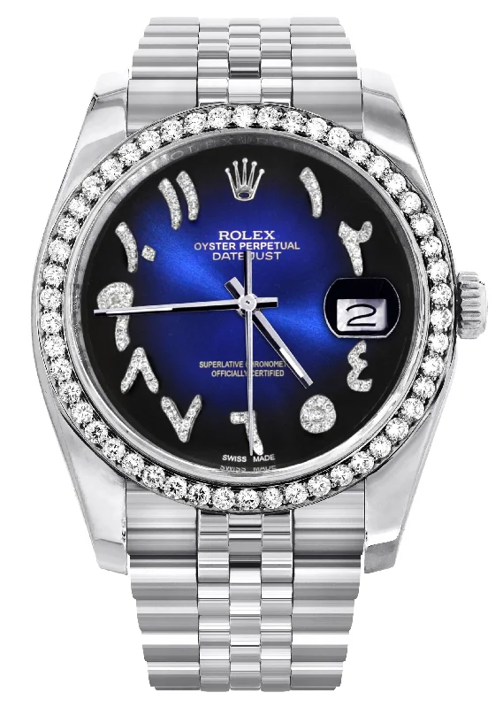 116200 | Hidden Clasp | Diamond Rolex Datejust Watch | 36Mm | Blue Black Arabic Diamond Dial | Jubilee Band