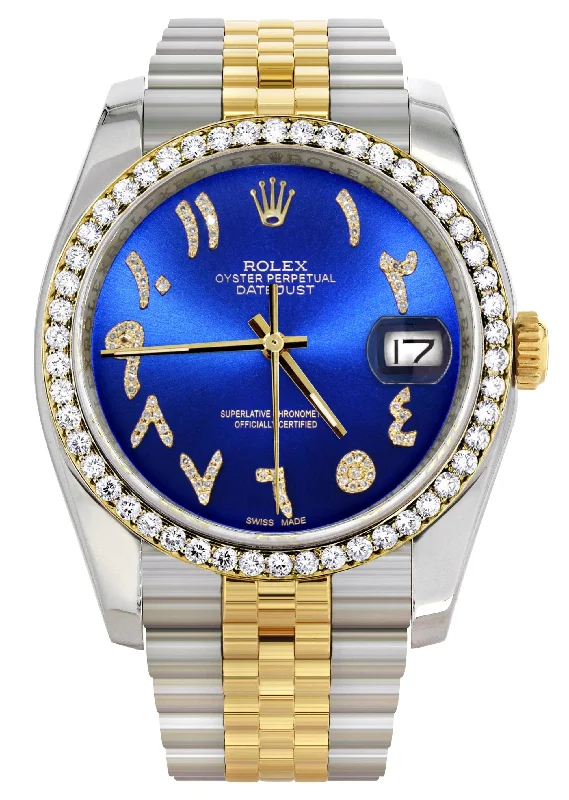 116233 | Hidden Clasp | Gold & Steel Rolex Datejust Watch | 36Mm | Royal Blue Arabic Diamond Dial | Jubilee Band