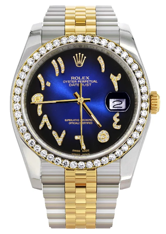 116233 | Hidden Clasp | Gold & Steel Rolex Datejust Watch | 36Mm | Blue Black Arabic Diamond Dial | Jubilee Band