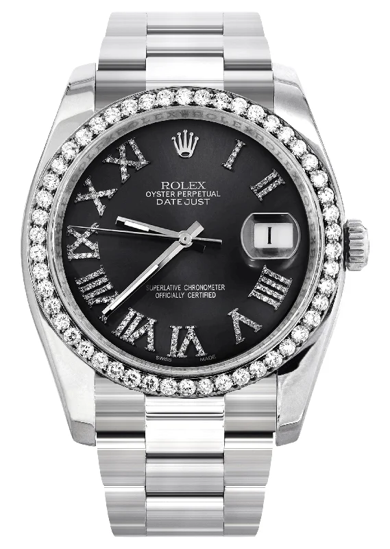 116200 | Rolex Datejust Watch | 36Mm | Black Roman Dial | Oyster Band