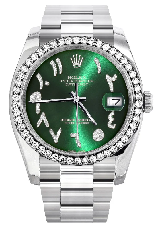 116200 | Rolex Datejust Watch | 36Mm | Green Arabic Diamond Dial | Oyster Band