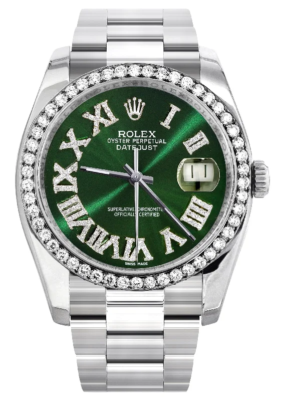 116200 | Rolex Datejust Watch | 36Mm | Green Roman Diamond Dial | Oyster Band