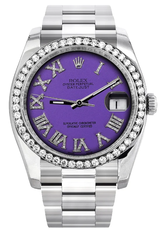 116200 | Rolex Datejust Watch | 36Mm | Purple Roman Dial | Oyster Band