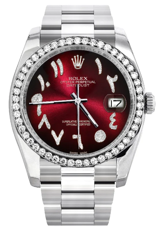 116200 | Rolex Datejust Watch | 36Mm | Red Black Arabic Dial | Oyster Band