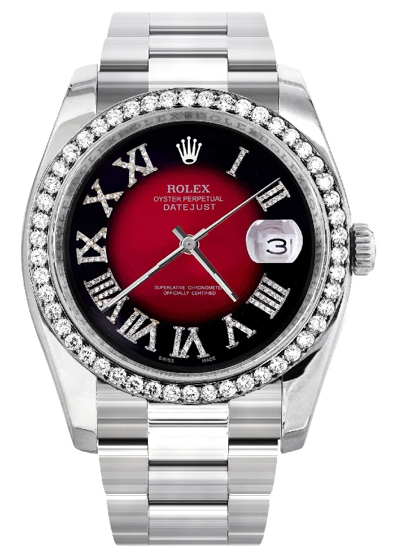 116200 | Rolex Datejust Watch | 36Mm | Red Black Roman Dial | Oyster Band