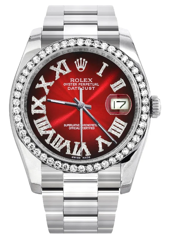 116200 | Rolex Datejust Watch | 36Mm | Red Black Roman Dial | Oyster Band