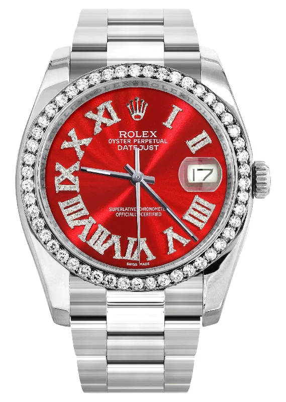 116200 | Rolex Datejust Watch | 36Mm | Red Roman Dial | Oyster Band