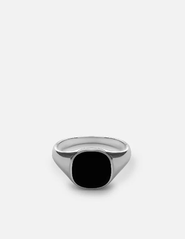 Olympus Signet Ring, Sterling Silver/Black