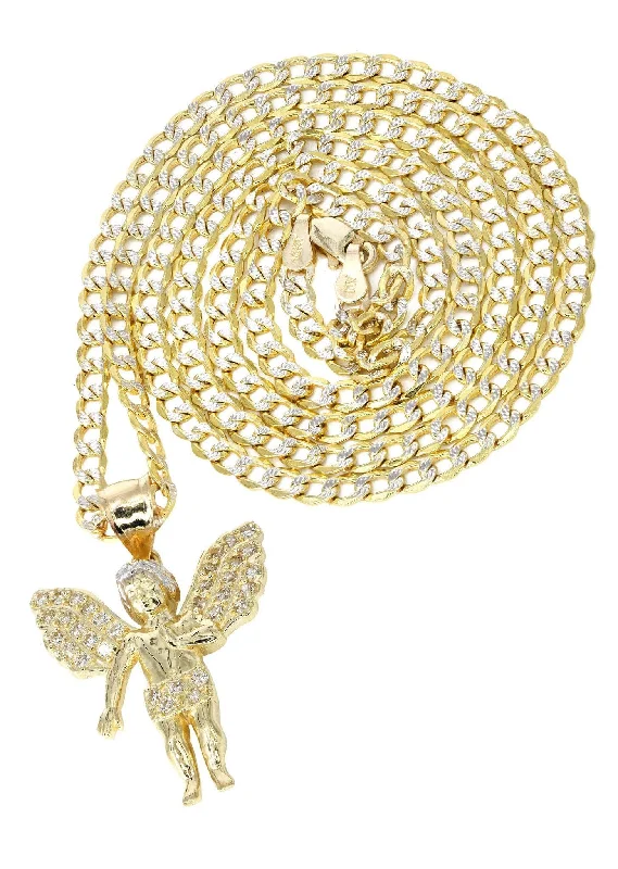 10K Yellow Gold Pave   Angel Necklace | Appx. 8.5 Grams