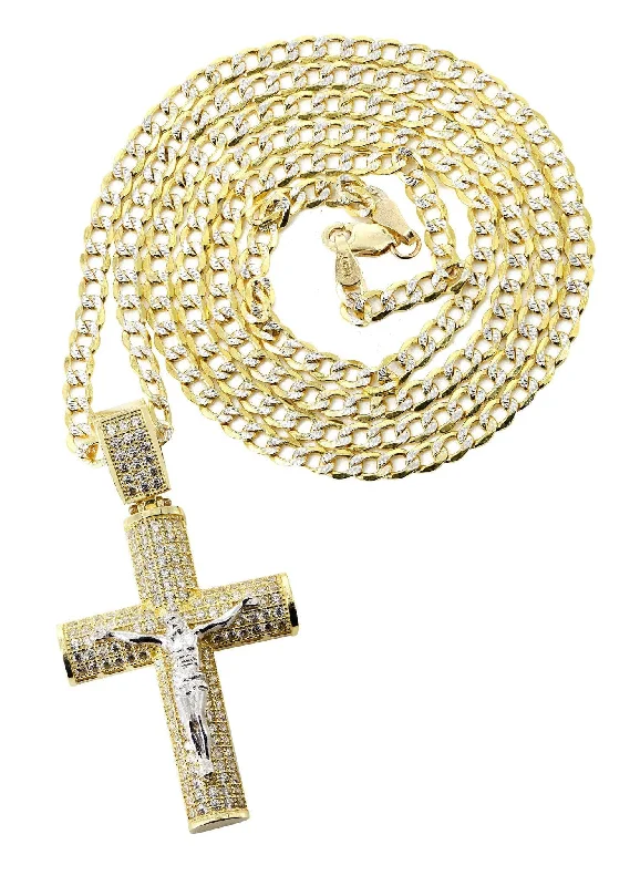 10K Yellow Gold Pave Cross / Crucifix Necklace | Appx. 10.4 Grams