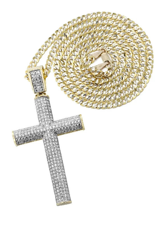 10K Yellow Gold Pave Cross Necklace | Appx. 13.1 Grams