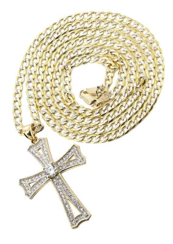 10K Yellow Gold Pave Cross Necklace | Appx. 8.9 Grams