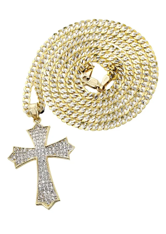 10K Yellow Gold Pave Cross Necklace | Appx. 9.4 Grams