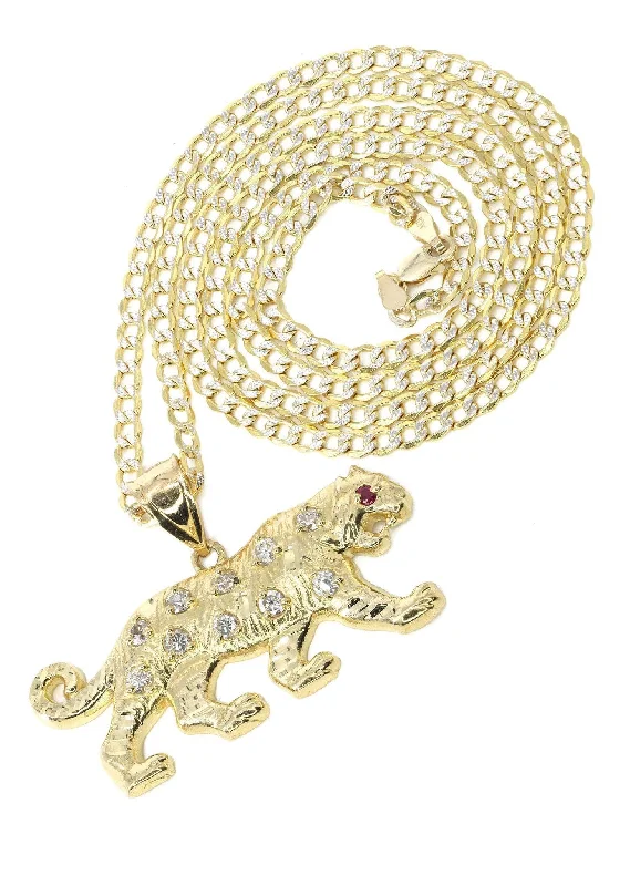 10K Yellow Gold Pave  & Cz Tiger Necklace | Appx. 10.3 Grams