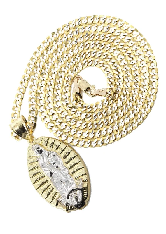 10K Yellow Gold Pave  & Virgin Mary Piece Chain | Appx. 9 Grams